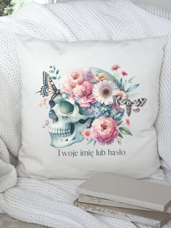 Poduszka CZASZKA w kwiatach #17 - seria pastele