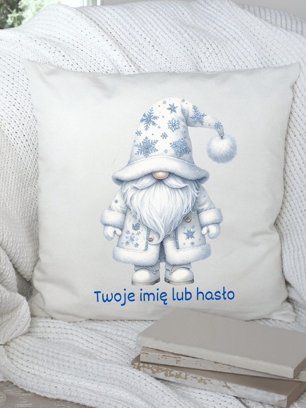 Poduszka GNOMY - Świąteczny biały skrzat