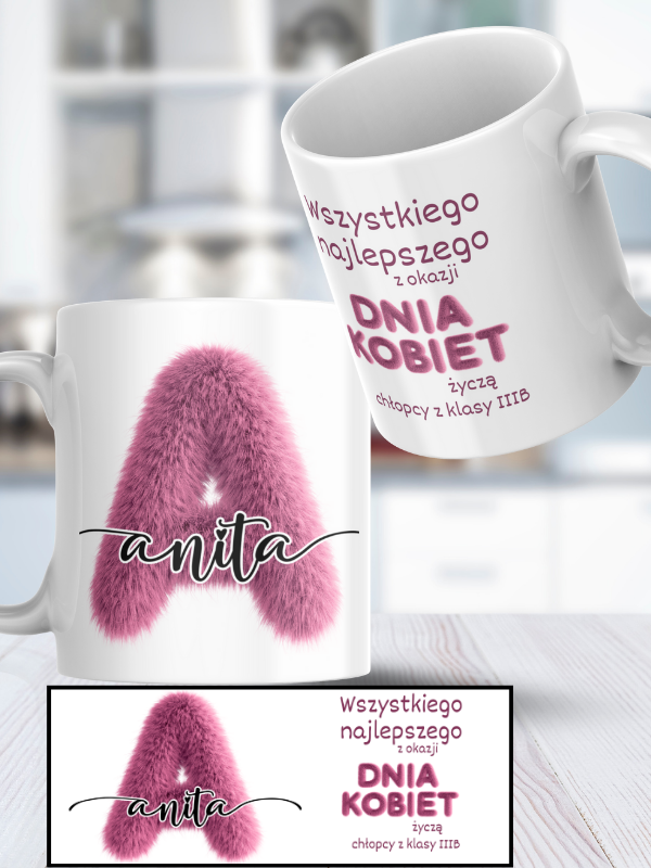 Kubek na DZIEŃ KOBIET - litery, futerko