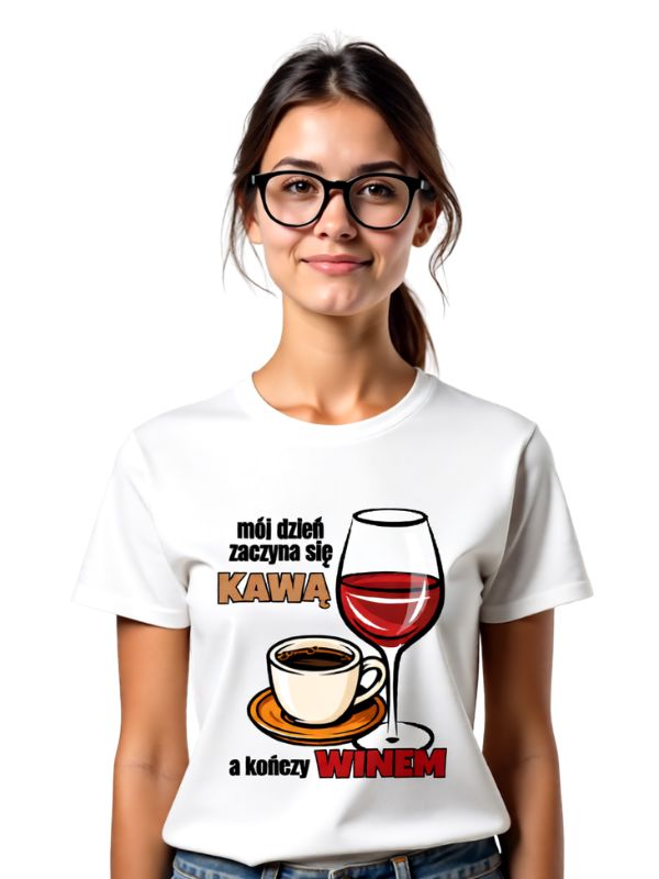 Koszulka - mój dzień zaczyna się KAWĄ a kończy WINEM